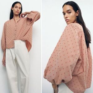 ZARA Swiss Dot Blouse with Voluminous Sleeves Size XS
